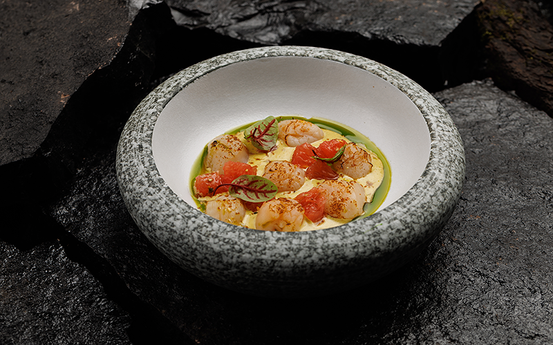 Татаки из гребешка с грейпфрутом