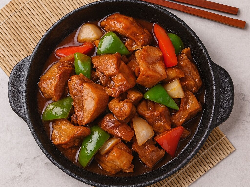 47. Кусочки свиной рульки с овощами