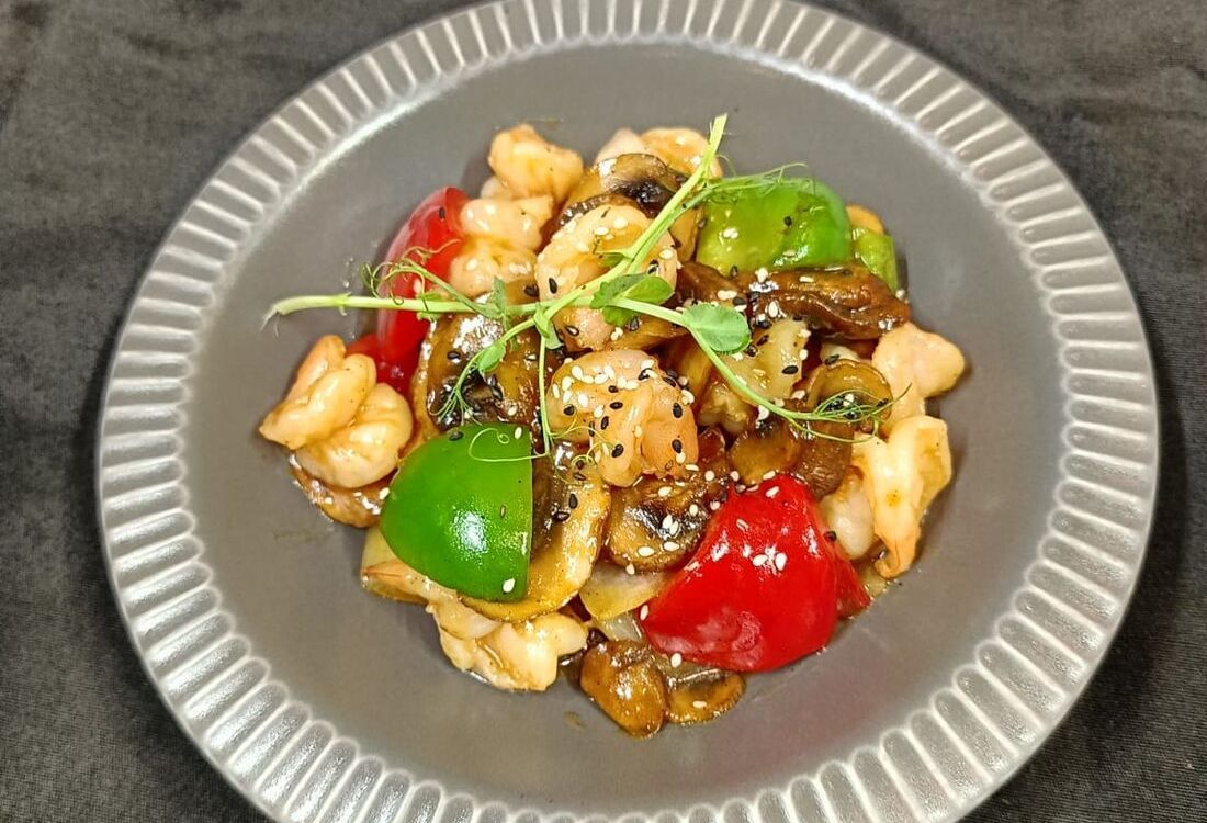 Креветка с шампиньонами