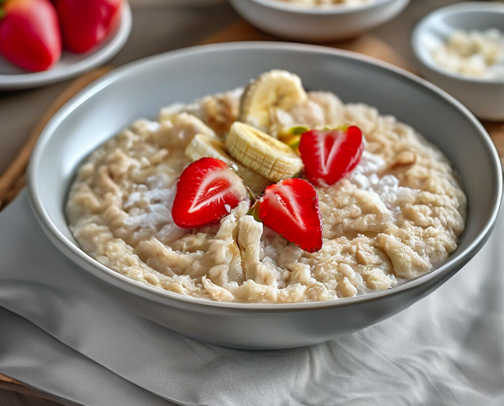 Овсяная каша с клубникой и бананом